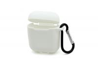 Чехол-кейс для наушников AirPods Pod Pocket силиконовый с карабином белый (002)