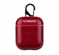 Чехол-кейс для наушников AirPods кожаный с карабином бордовый
