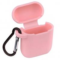 Чехол-кейс для наушников AirPods Pod Pocket силиконовый с карабином (14) розовый