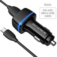 АЗУ USB BOROFONE BZ14 Max (2 USB) ambient light + кабель micro USB черный