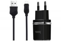 СЗУ USB HOCO C12 Smart 2.4A (2 USB)  и кабель micro-USB, черный