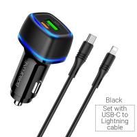 АЗУ USB + Type C BOROFONE BZ14A Mercury dual port PD 20W + QC3.0  кабель iPhone Lightning черный