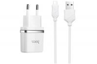 СЗУ USB HOCO C12 Smart 2.4A (2 USB)  и кабель micro-USB, белый