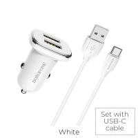 Автомобильная зарядка (АЗУ) Borofone BZ12 Lasting power (2 USB) 2400mAh + кабель Type-C белый