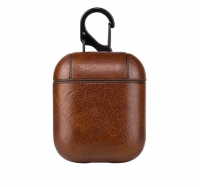 Чехол-кейс для наушников AirPods кожаный с карабином кофейный