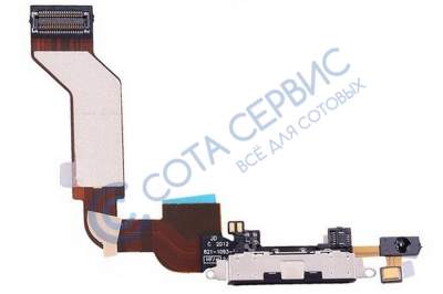 Шлейф для iphone 4s с разъемом зарядки (системным) и микрофоном 821-1301, черный
